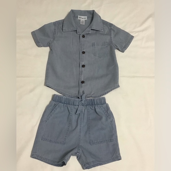 Miles the Label Baby Boy 2-piece Outfit Chambray Shirt and Shorts Size 12 Month - Picture 3 of 15